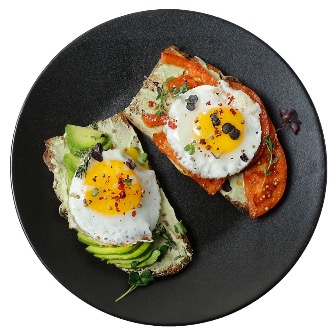 Fried eggs with avocado and tomato